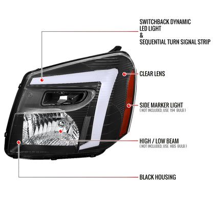 2005-2009 Chevy Equinox Factory Style Headlights with Sequential Switchback LED Bar Turn Signal (Matte Black Housing / Clear Lens)