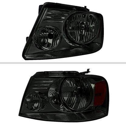 2004-2008 Ford F-150/ 2006-2008 Lincoln Mark LT Replacement Crystal Headlights w/ Amber Reflector (Chrome Housing/Smoked Lens)