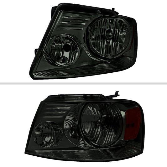 2004-2008 Ford F-150/ 2006-2008 Lincoln Mark LT Replacement Crystal Headlights w/ Amber Reflector (Chrome Housing/Smoked Lens)