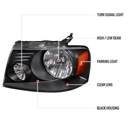 2004-2008 Ford F-150/ 2006-2008 Lincoln Mark LT Factory Style Headlights (Matte Black Housing/Clear Lens)