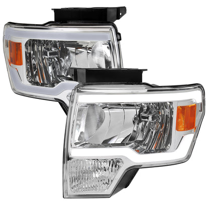 2009-2014 Ford F-150 LED Tube Factory Style Headlights (Chrome Housing/Clear Lens)
