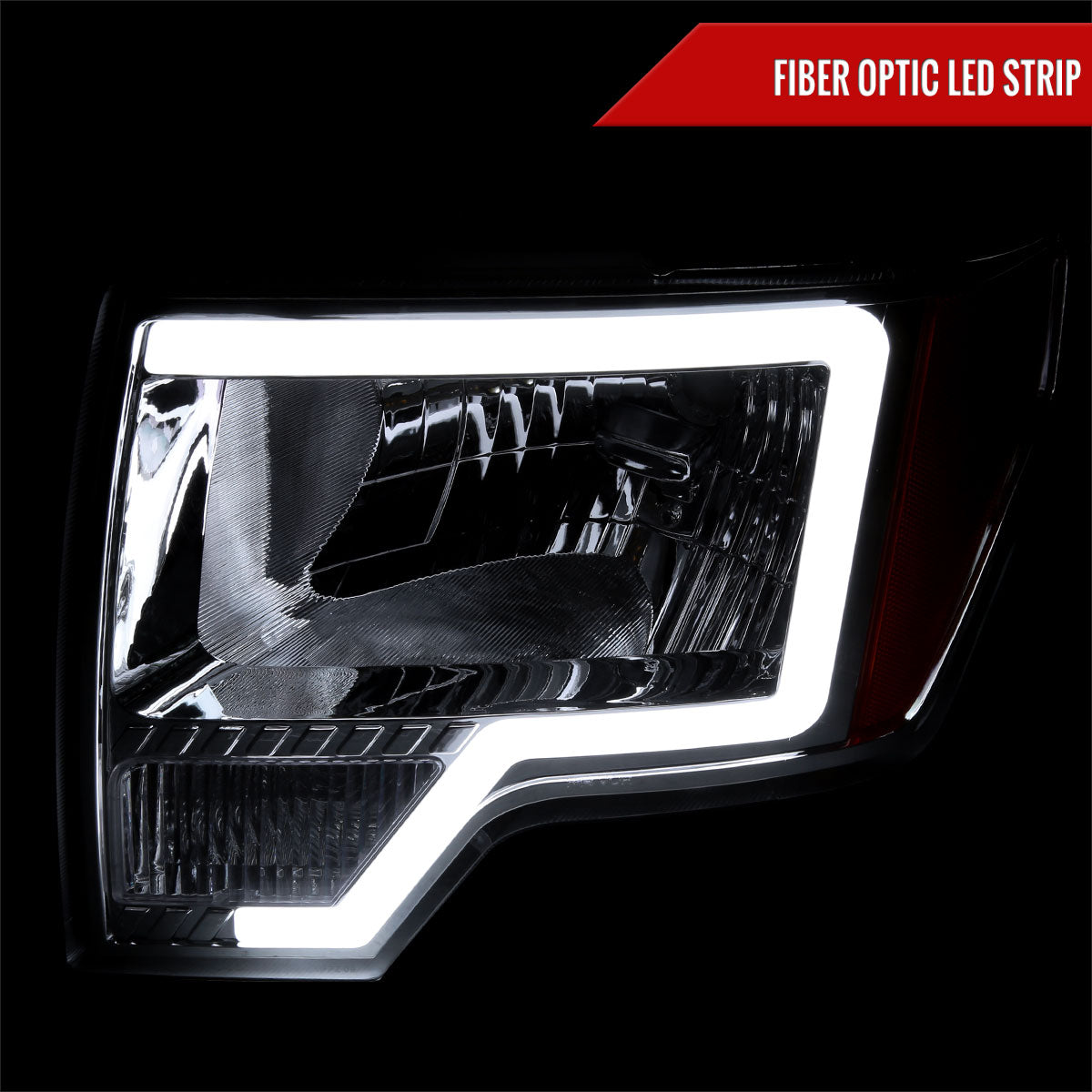 2009-2014 Ford F-150 LED Bar Factory Style Headlights with Amber Reflectors (Chrome Housing/Clear Lens)