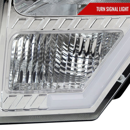 2009-2014 Ford F-150 LED Bar Factory Style Headlights with Amber Reflectors (Chrome Housing/Clear Lens)