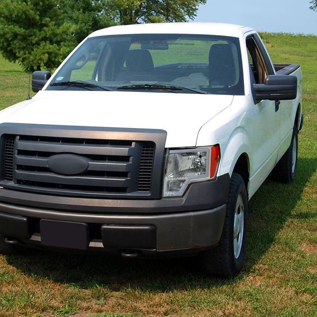2009-2014 Ford F-150 LED Bar Factory Style Headlights with Amber Reflectors (Chrome Housing/Clear Lens)
