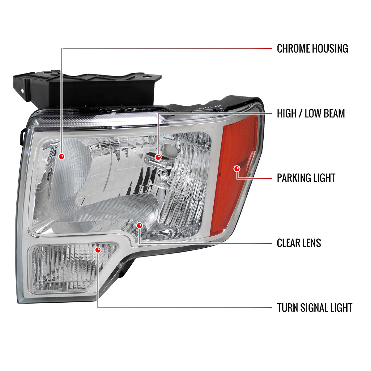 2009-2014 Ford F-150 Factory Style Headlights (Chrome Housing/Clear Lens)