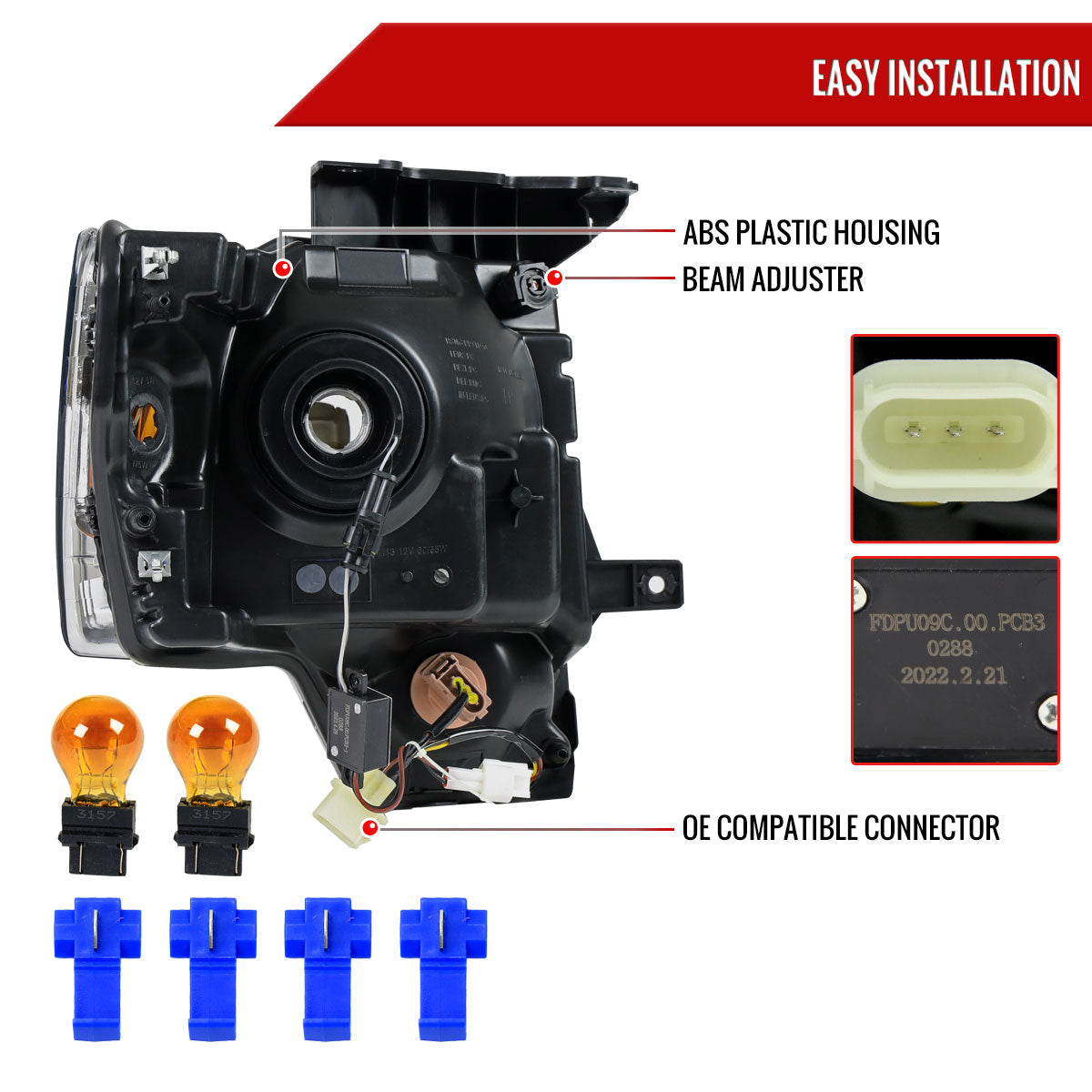 2009-2014 Ford F-150 LED Tube Factory Style Headlights (Matte Black Housing/Clear Lens)