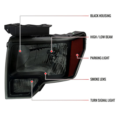 2009-2014 Ford F-150 Factory Style Headlights (Black Housing/Smoked Lens)