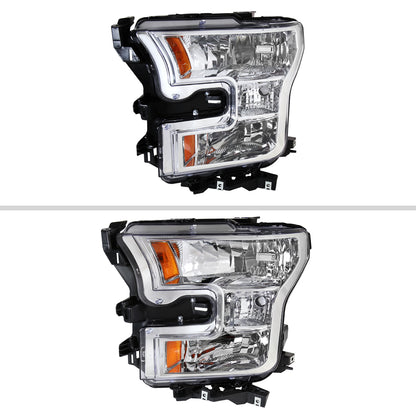 2015-2017 Ford F-150 Replacement Factory Style Headlights (Chrome Housing/Clear Lens)