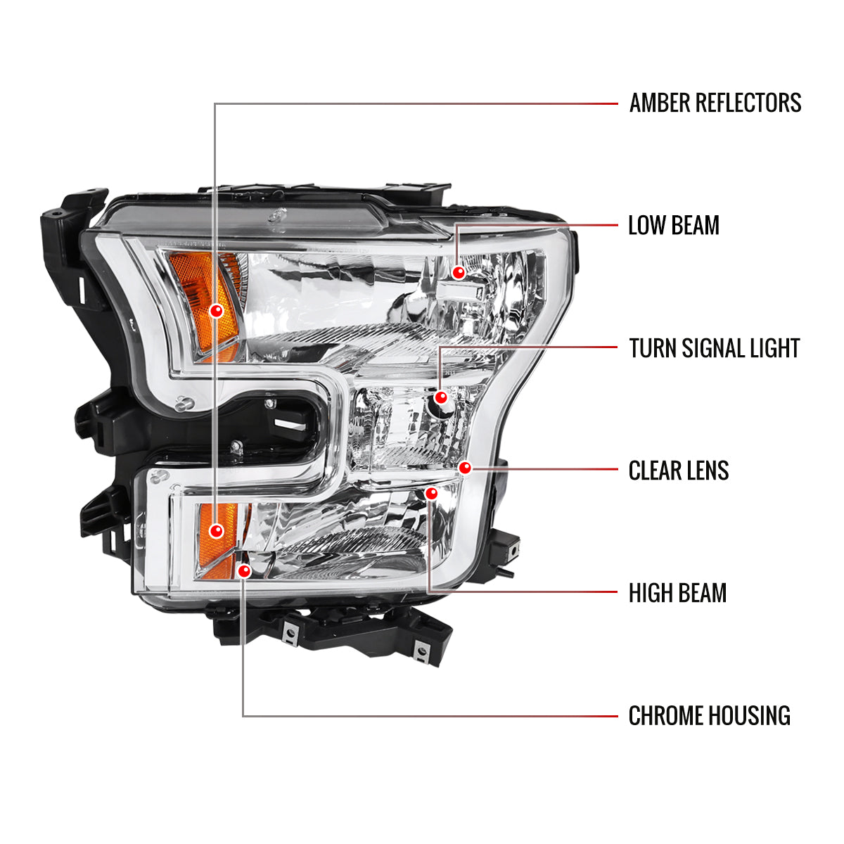 2015-2017 Ford F-150 Replacement Factory Style Headlights (Chrome Housing/Clear Lens)