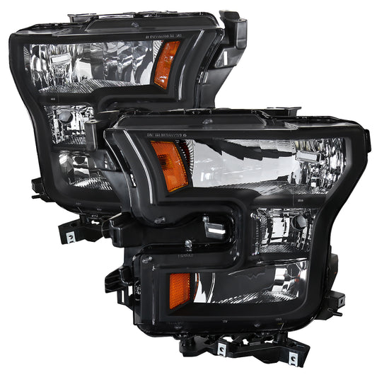 2015-2017 Ford F-150 Replacement Factory Style Headlights (Matte Black Housing/Clear Lens)