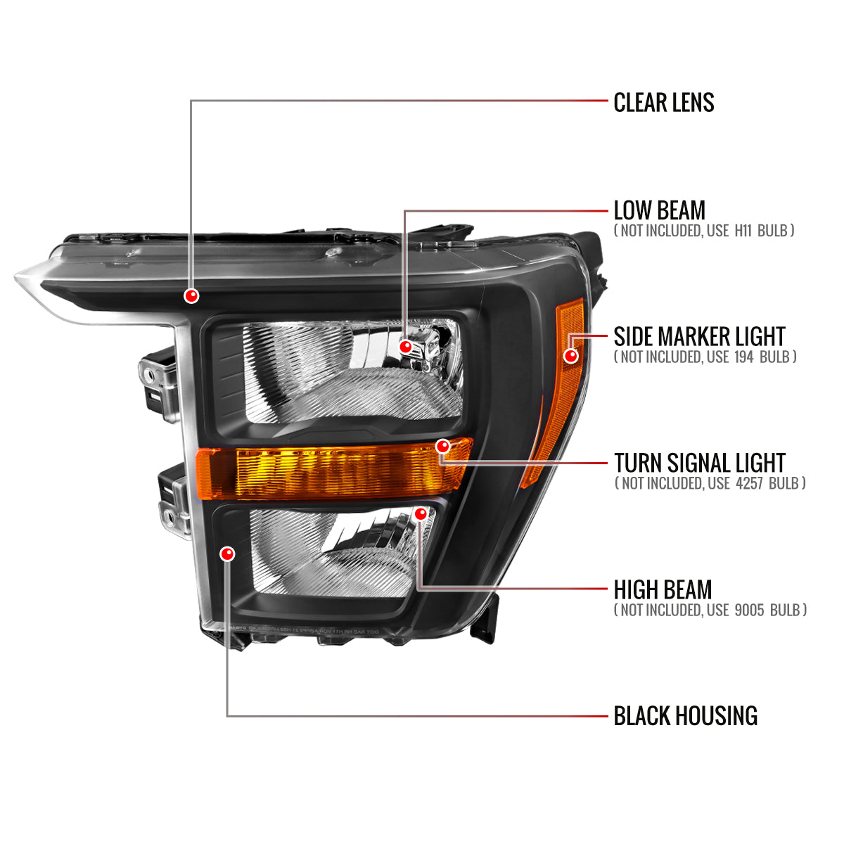 2021-2023 Ford F-150  Factory Style Headlight (Matte Black Housing / Clear Lens )