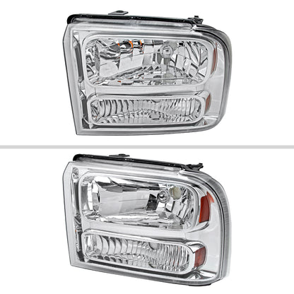 2005-2007 Ford F-250/F-350/F-450/F-550/Excursion Crystal Headlights (Chrome Housing/Clear Lens)
