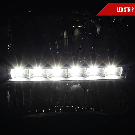 2005-2007 Ford F-250/F-350/F-450/F-550/Excursion Crystal Headlights w/ SMD LED Light Strip (Matte Black Housing/Clear Lens)