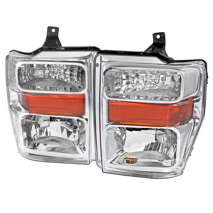 2008-2010 Ford F-250/F-350/F-450 Super Duty Factory Style Headlights w/ Amber Reflectors (Chrome Housing/Clear Lens)