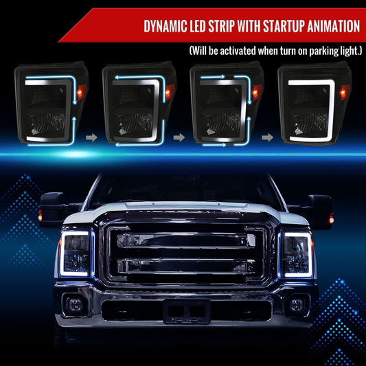 2011-2016 Ford F-250/F-350/F-450/F-550 Super Duty LED C-Bar Factory Style Headlights (Black Housing/Smoked Lens)