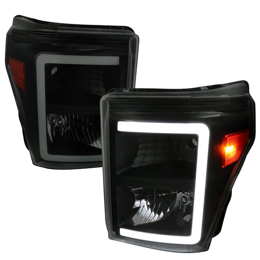 2011-2016 Ford F-250/F-350/F-450/F-550 Super Duty LED C-Bar Factory Style Headlights (Black Housing/Smoked Lens)