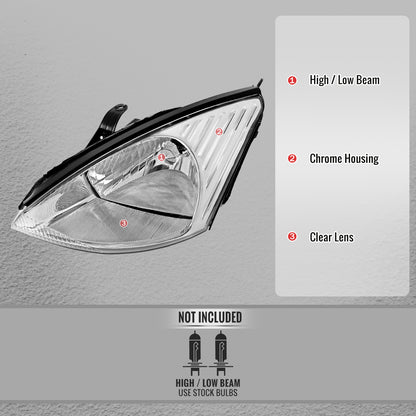2000-2004 Ford Focus Factory Style Crystal Headlights (Chrome Housing/Clear Lens)