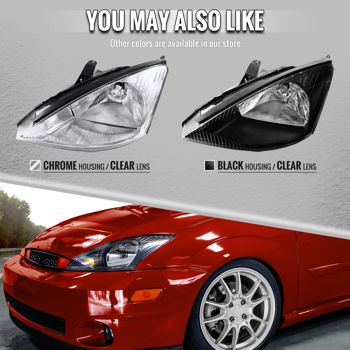 2000-2004 Ford Focus Factory Style Crystal Headlights (Chrome Housing/Clear Lens)