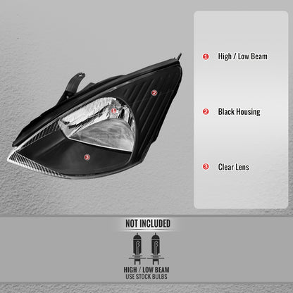 2000-2004 Ford Focus Factory Style Crystal Headlights (Matte Black Housing/Clear Lens)