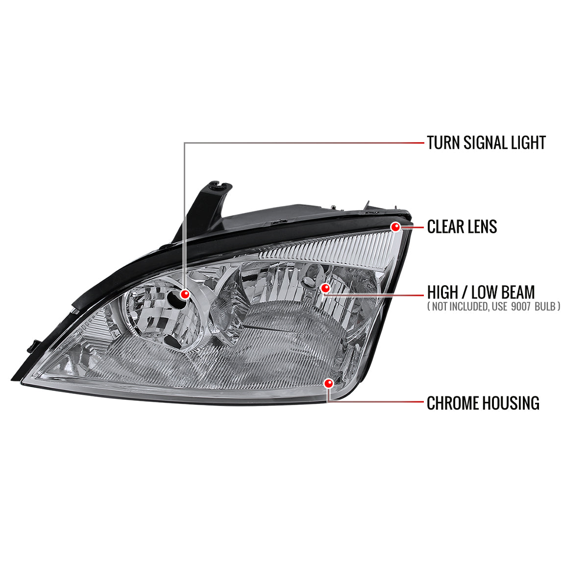 2005-2007 Ford Focus Factory Style Headlights (Chrome Housing/Clear Lens)