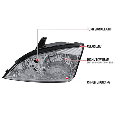 2005-2007 Ford Focus Factory Style Headlights (Chrome Housing/Clear Lens)