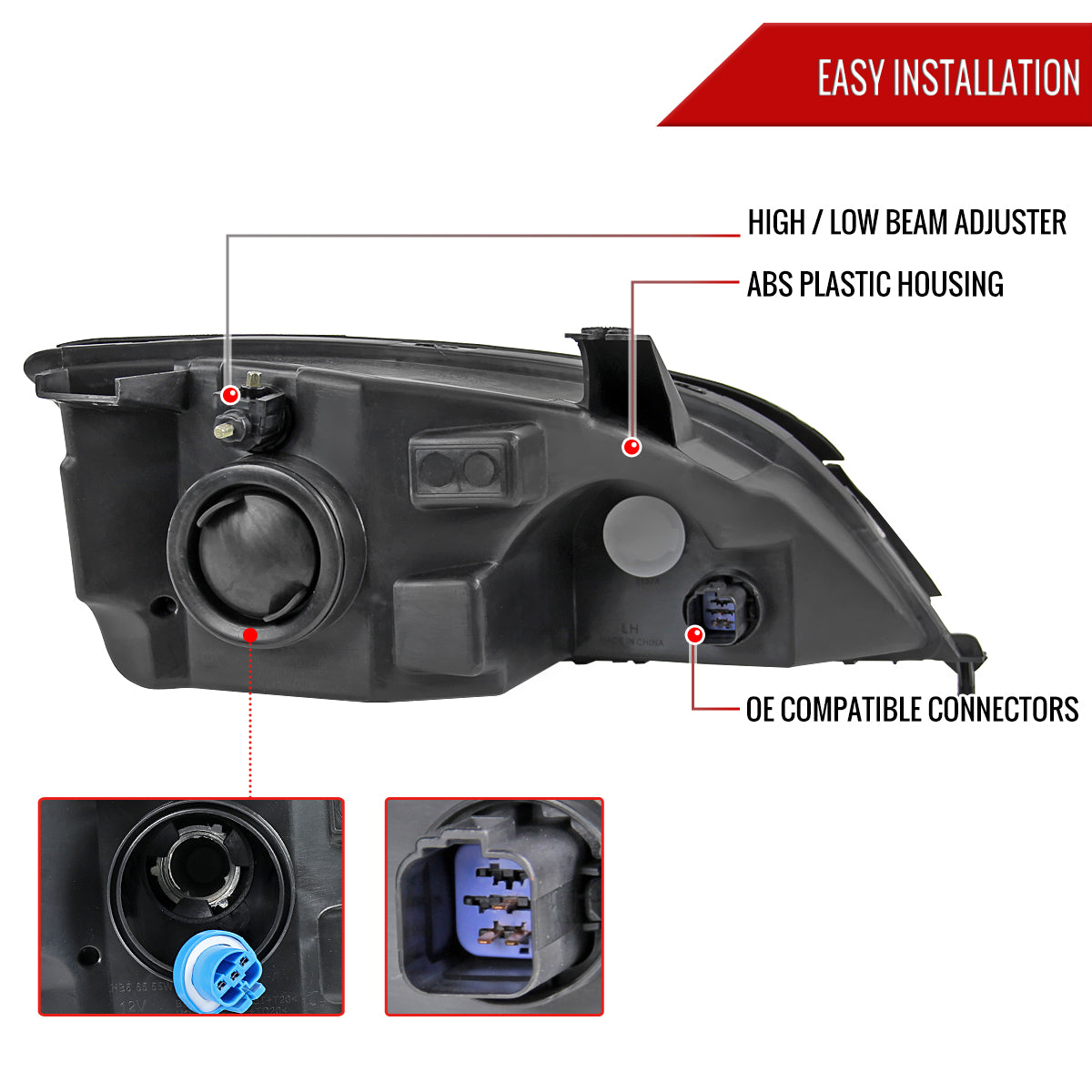 2005-2007 Ford Focus Factory Style Headlights (Matte Black Housing/Clear Lens)