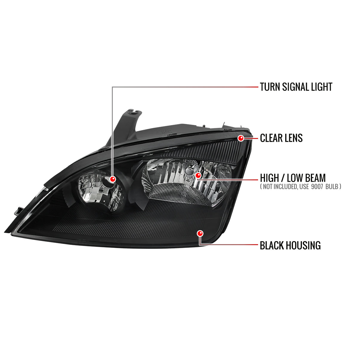 2005-2007 Ford Focus Factory Style Headlights (Matte Black Housing/Clear Lens)