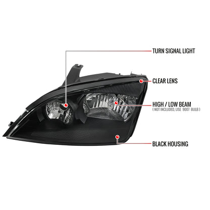 2005-2007 Ford Focus Factory Style Headlights (Matte Black Housing/Clear Lens)