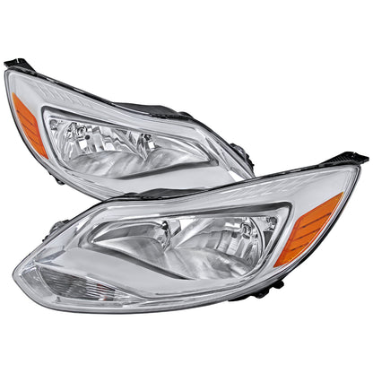 2012-2014 Ford Focus Factory Style Headlights w/ Amber Reflectors (Chrome Housing/Clear Lens)