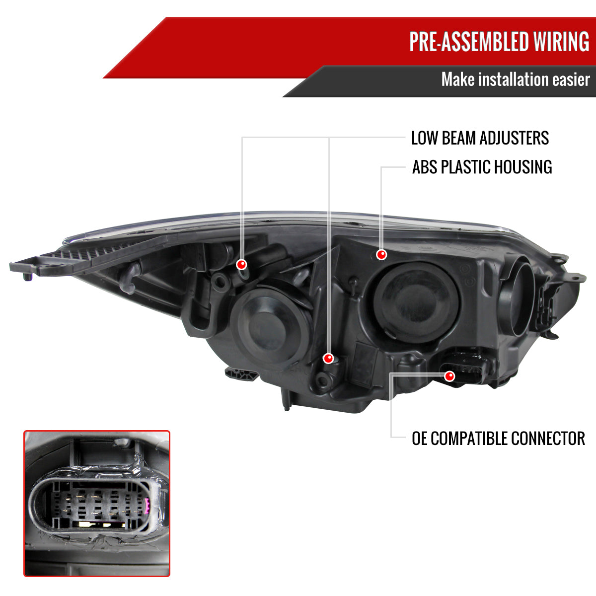 2012-2014 Ford Focus Factory Style Headlights w/ Amber Reflectors (Matte Black Housing/Clear Lens)