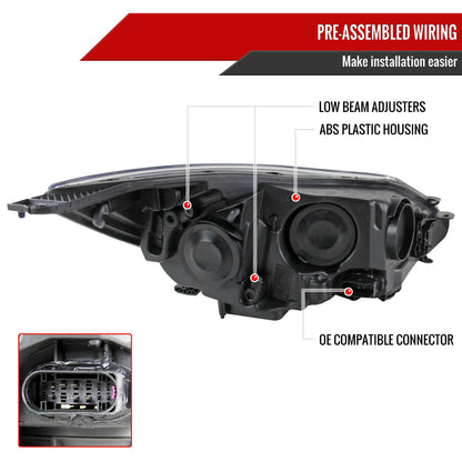 2012-2014 Ford Focus Factory Style Headlights w/ Amber Reflectors (Matte Black Housing/Clear Lens)