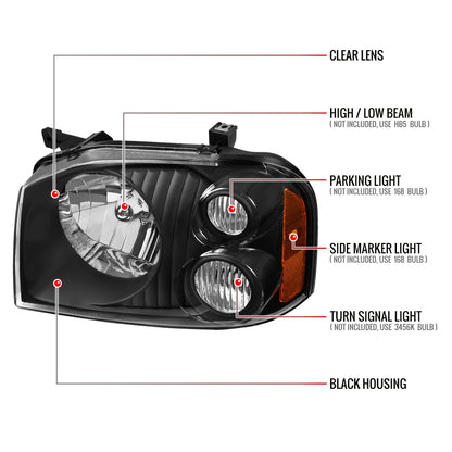 2001-2004 Nissan Frontier XE Factory Style Headlights (Matte Black Housing/Clear Lens)