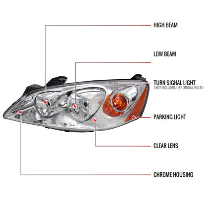 2005-2010 Pontiac G6 Factory Style Headlights w/ Amber Reflectors (Chrome Housing/Clear Lens)