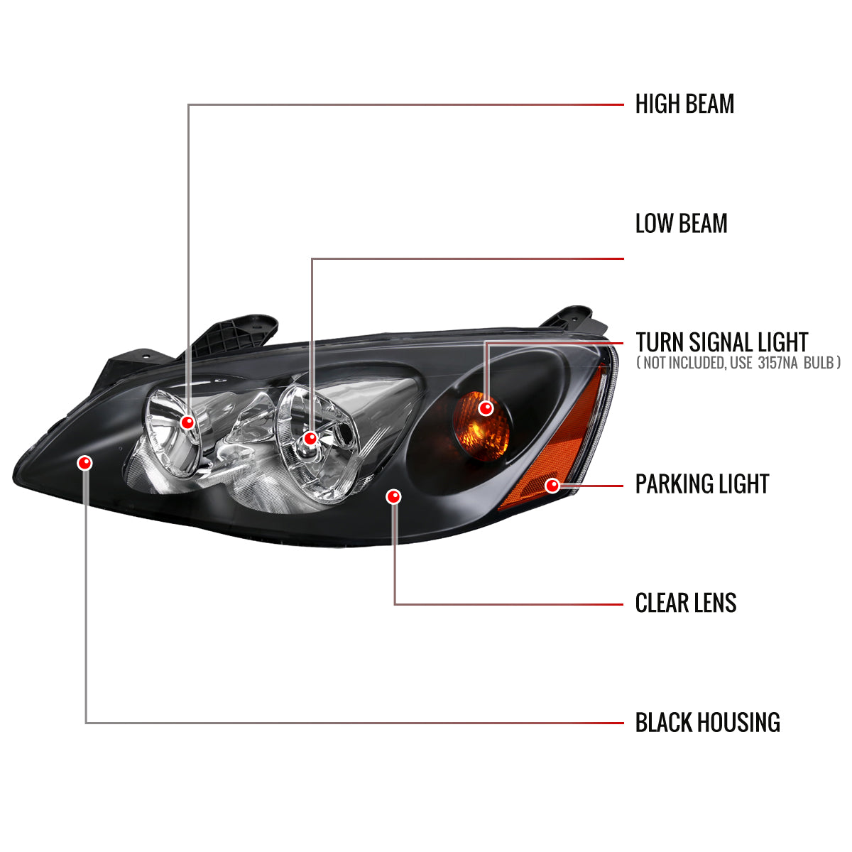 2005-2010 Pontiac G6 Factory Style Headlights w/ Amber Reflectors (Matte Black Housing/Clear Lens)