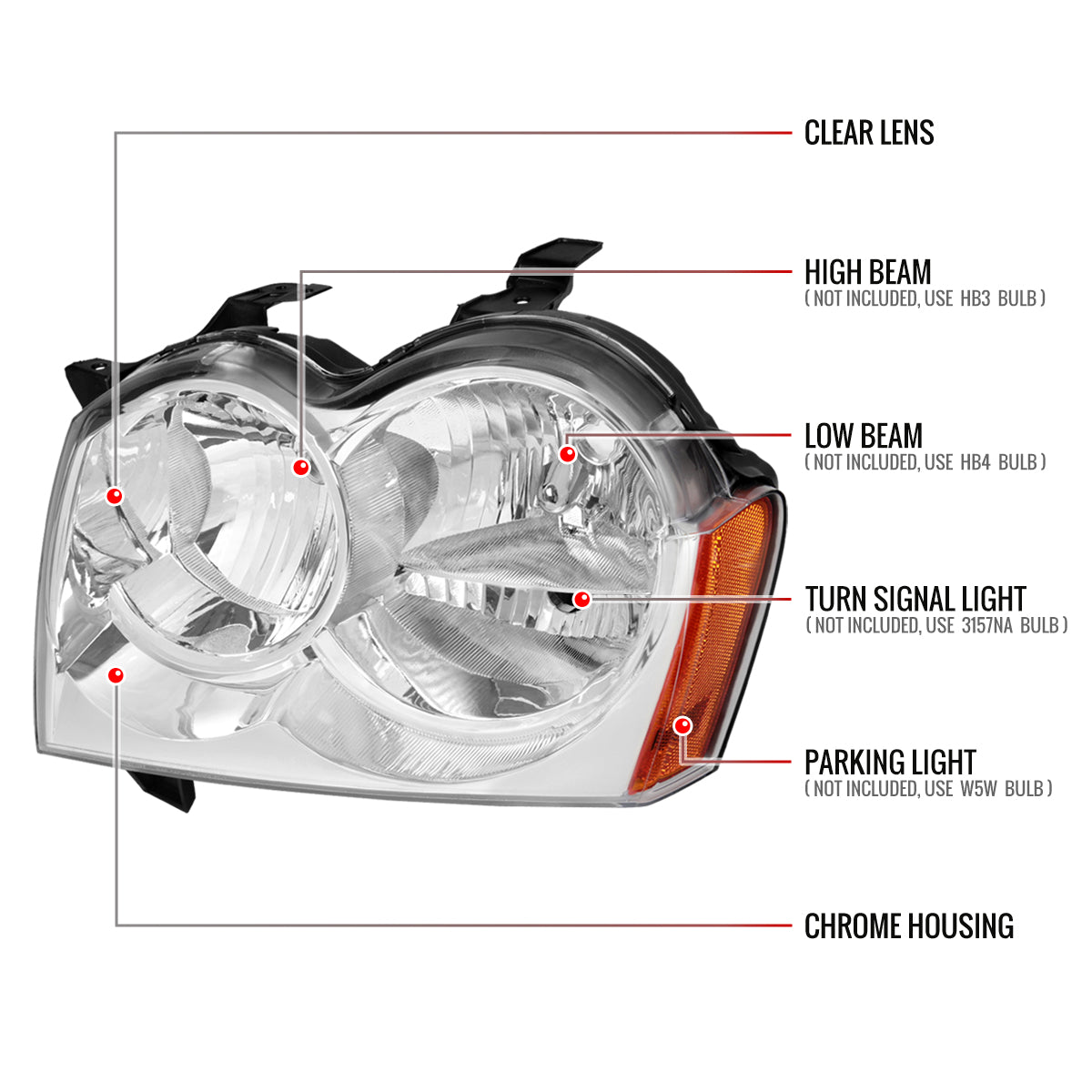 2005-2007 Jeep Grand Cherokee Factory Style Headlights (Chrome Housing/Clear Lens)