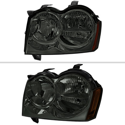 2005-2007 Jeep Grand Cherokee Factory Style Headlights (Chrome Housing/Smoked Lens)