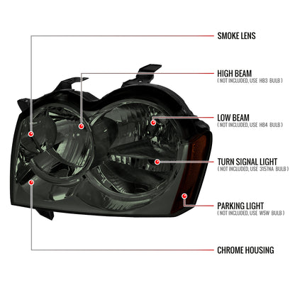 2005-2007 Jeep Grand Cherokee Factory Style Headlights (Chrome Housing/Smoked Lens)