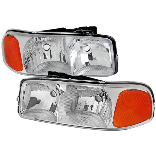 1999-2006 GMC Sierra/2007 Sierra Classic/2000-2006 Yukon/XL Factory Style Headlights with Amber Reflector (Chrome Housing/Clear Lens)