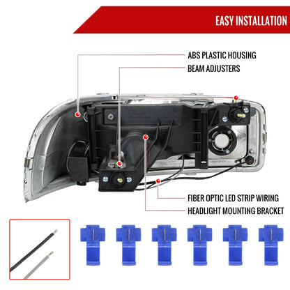 1999-2006 GMC Sierra/ 2000-2006 Yukon/Yukon XL LED Tube Factory Style Headlights (Chrome Housing/Smoked Lens)