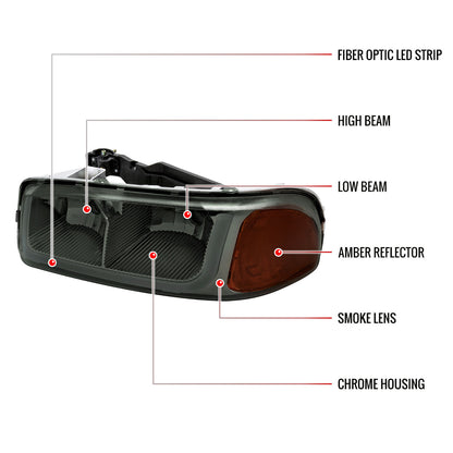 1999-2006 GMC Sierra/ 2000-2006 Yukon/Yukon XL LED Tube Factory Style Headlights (Chrome Housing/Smoked Lens)