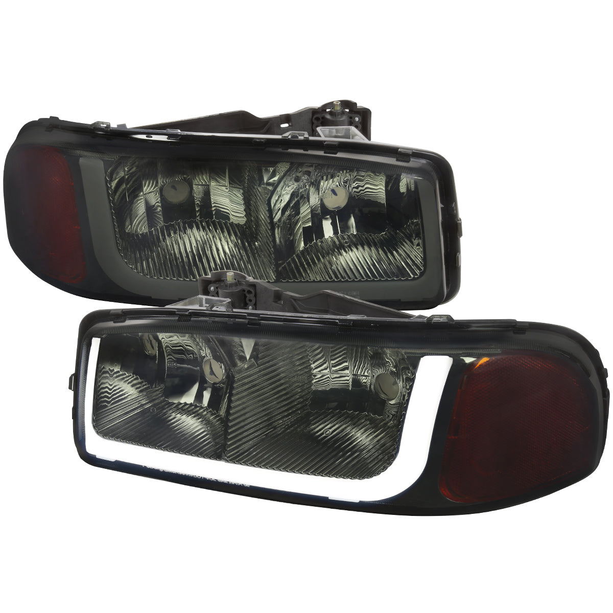 1999-2006 GMC Sierra/ 2000-2006 Yukon/Yukon XL LED Tube Factory Style Headlights (Chrome Housing/Smoked Lens)