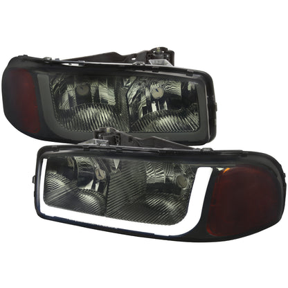 1999-2006 GMC Sierra/ 2000-2006 Yukon/Yukon XL LED Tube Factory Style Headlights (Chrome Housing/Smoked Lens)