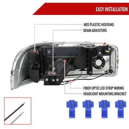 2001-2006 GMC Yukon Denali / XL LED Bar Factor Headlights (Matte Black Housing/Clear Lens)