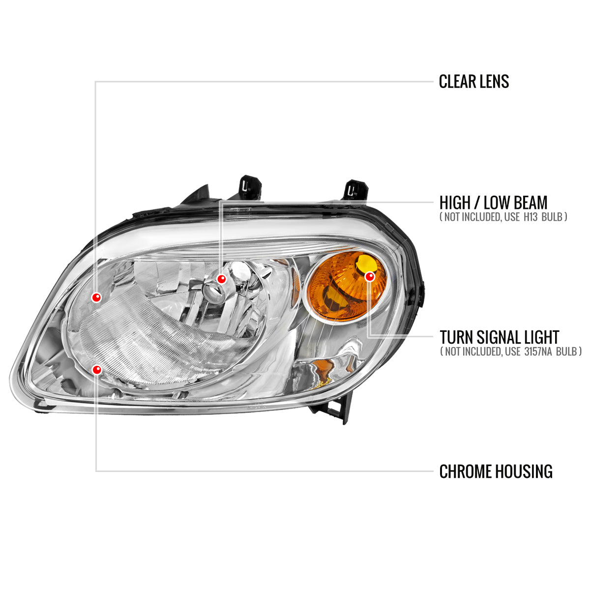 2006-2011 Chevrolet HHR Factory Style Headlights (Chrome Housing/Clear Lens)