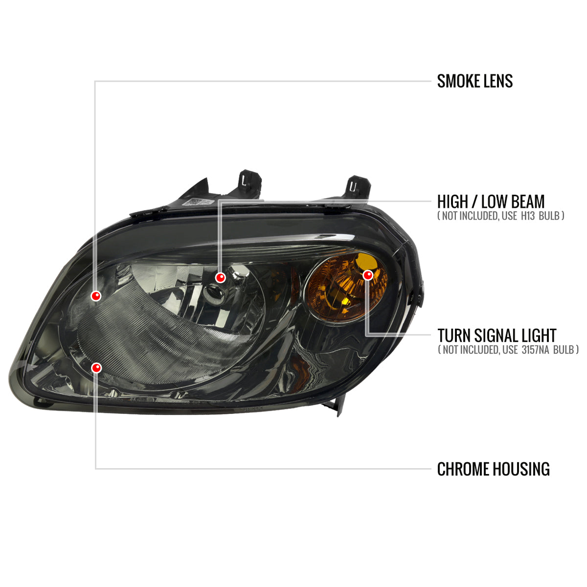 2006-2011 Chevrolet HHR Factory Style Headlights (Chrome Housing/Smoked Lens)