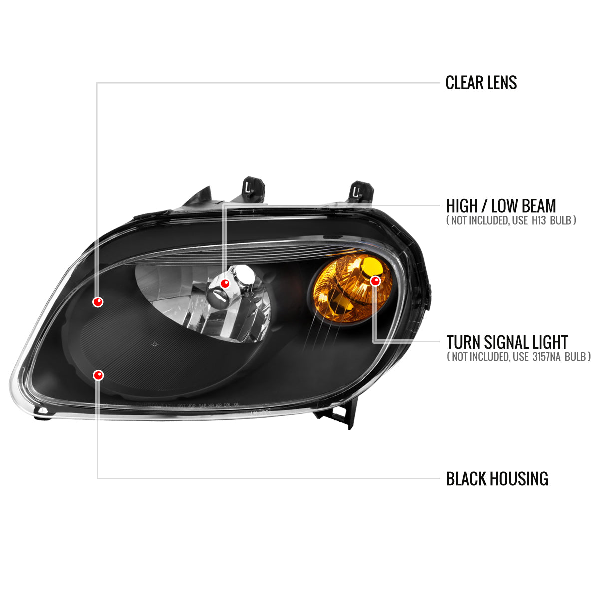 2006-2011 Chevrolet HHR Factory Style Headlights (Matte Black Housing/Clear Lens)