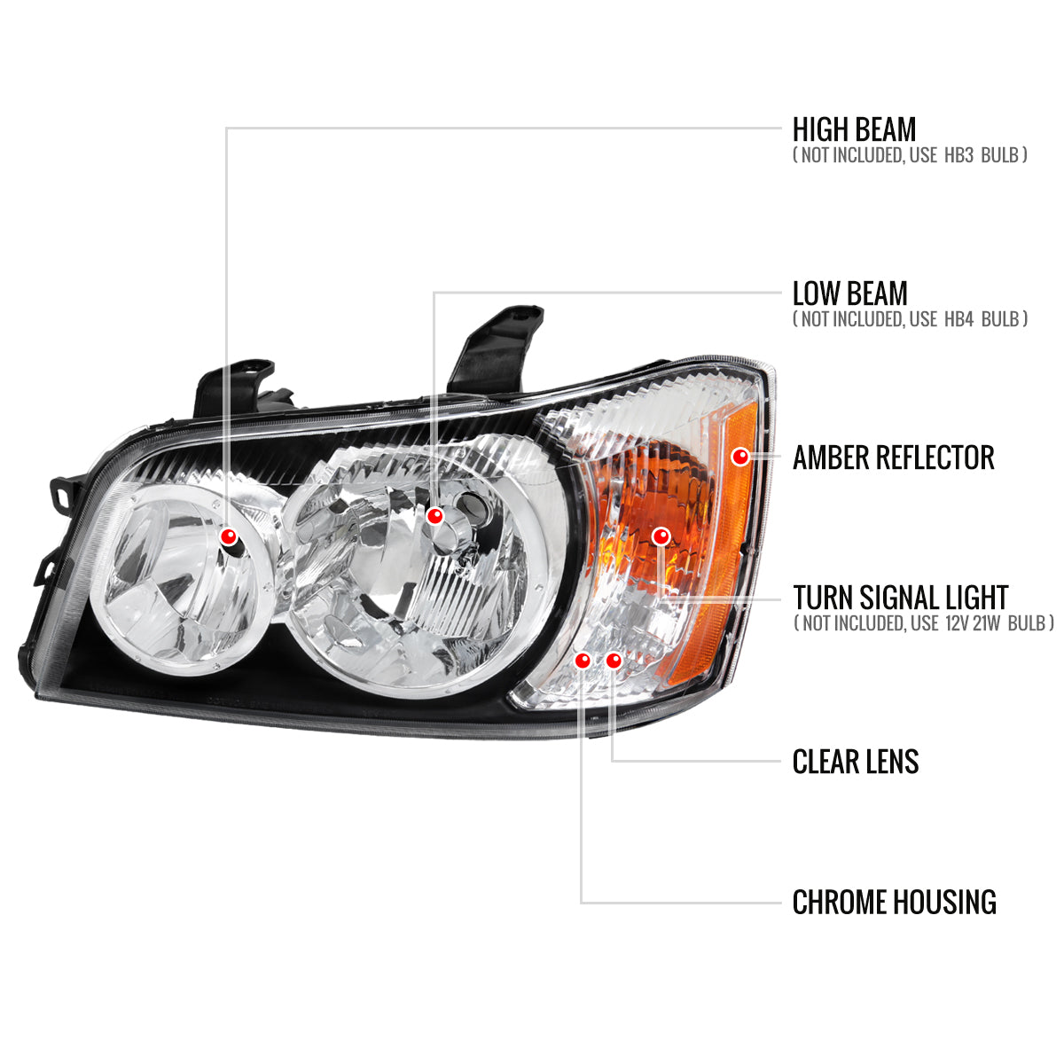 2001-2003 Toyota Highlander Factory Style Headlights (Chrome Housing/Clear Lens)