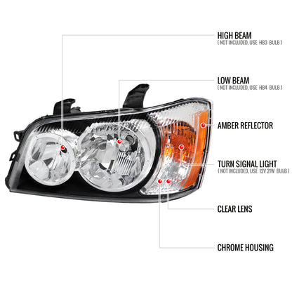 2001-2003 Toyota Highlander Factory Style Headlights (Chrome Housing/Clear Lens)