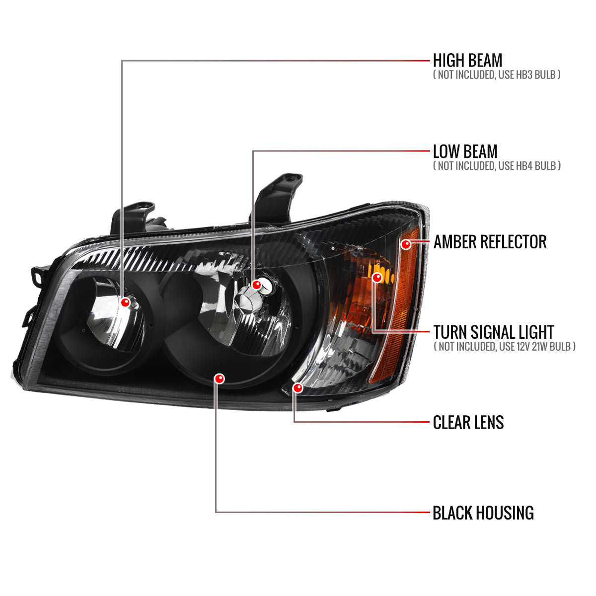 2001-2003 Toyota Highlander Factory Style Headlights (Matte Black Housing/Clear Lens)