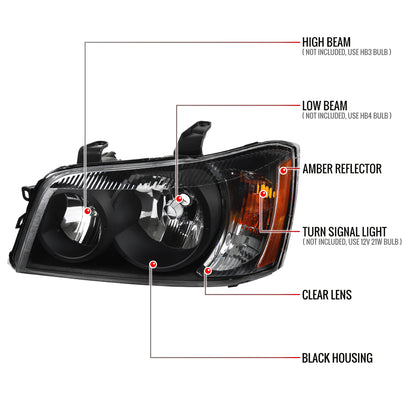 2001-2003 Toyota Highlander Factory Style Headlights (Matte Black Housing/Clear Lens)